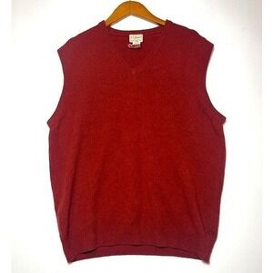 L.L. Bean Men's V Neck Red 100% Lambswool Pullover Sweater Vest Sz XL‎
